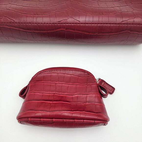 Red Clutch MATCHING SET Faux Leather Alligator Gold Hardware w/ Coin Purse EUC - Picture 3 of 13